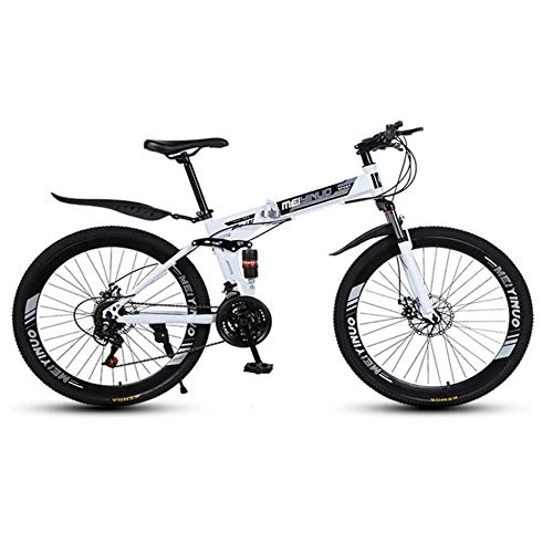 Folding Mountain Bike : MRQXDP MTB, fork suspension, boys bike, Women / men's bike, Youth and Adult, Bicycles Alloy Stronger 26 inch, Lightweight 27 speed Mountain Bikes-white