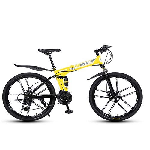 Folding Mountain Bike : MRQXDP Outroad Mountain Bike for Adult Teens, 26 Inch Bike Mountain Bikes 27 Speed Folding Bicycle Suspension MTB Bike for Men / Women-yellow