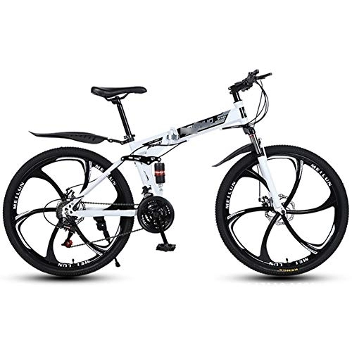 Folding Mountain Bike : Mrzyzy Mountain Bike 21 / 24 / 27 Speed Steel Frame 26 Inches 6-Spoke Wheels Dual Suspension Folding Bike Adult Mountain Bike (Color : White, Size : 27 SPEED)