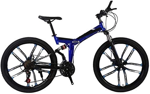 Folding Mountain Bike : Mrzyzy Mountain Bike Folding Bikes, 26Inch 21-Speed Mountain Bike for Adult, Double Disc Brake Full Suspension Anti-Slip, Suspension Fork, Lightweight Aluminum Frame (Color : Blue, Size : 21 SPEED)