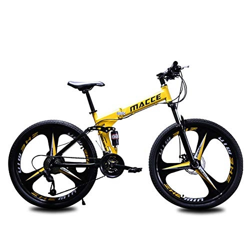 Folding Mountain Bike : MSM Furniture 24 26 Inch Adult Folding Bicycle, Country Mountain Bike, Double Disc Brake, Thickened Pipe Shock-absorbing Road Racing 3 Cutter Yellow - 3 Spoke 26", 24 Speed