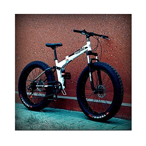 Folding Mountain Bike : MSM Furniture Dual Suspension Frame And Suspension Fork All Terrain Mountain Bike, Adult Mountain Bikes, Fat Tire Hardtail Mountain Bike White And Black 24", 7-speed