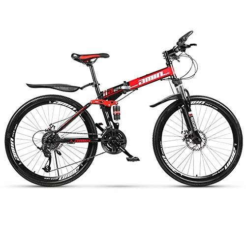 Folding Mountain Bike : MTCTK Adult Folding mountain bike 26 inch 21 / 24 / 27 / 30 speed off-road hill bicycle high-carbon steel double shock-absorbing cycling bike, Blackred, 21speed