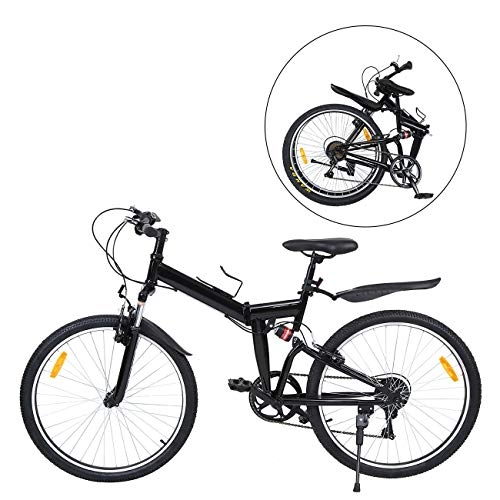 Folding Mountain Bike : MuGuang 26 Inches 7 Speed Foldable City Mountain Bike Bicycles (Black)