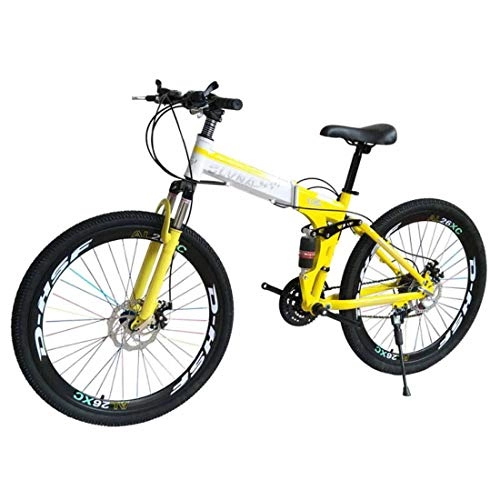 Folding Mountain Bike : MUYU Mountain Bikes 21 Speed (24 Speed, 27 Speed) Road Foldable Bike Road Bicycle Dual Disc Brake Bicycles, Yellow, 24speed