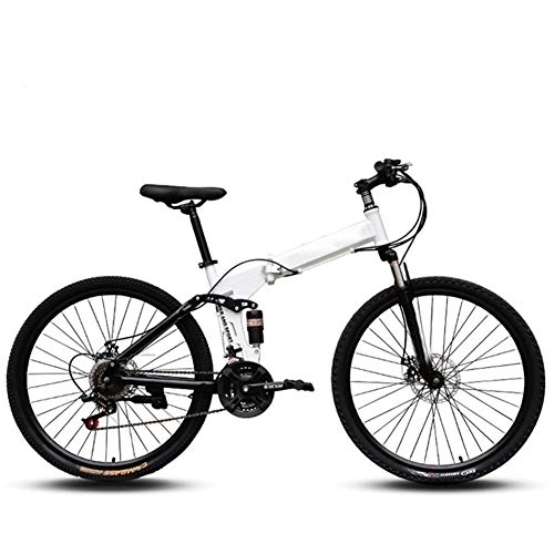 Folding Mountain Bike : MYRCLMY 24 / 26IN Carbon Steel Mountain Bike 24 Speed Bicycle Full Suspension MTB Mountain Folding Bicycle Adult Men And Women Racing Off-Road Variable Speed, White, 24 inches