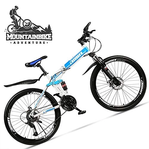 Folding Mountain Bike : NENGGE 24 Inch Mountain Bike for Adult Men Women, All Terrain Off-Road Foldable Mountain Bicycle with Dual Suspension & Disc Brake, Adjustable Seat & High Carbon Steel Frame, Spoke Blue, 30 Speed
