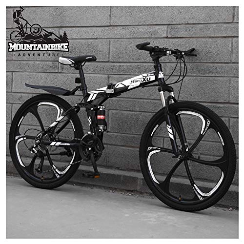 Folding Mountain Bike : NENGGE 26 Inch Mountain Trail Bike for Adults Men and Women, Dual Suspension Mountain Bicycle with Disc Brakes, Foldable High Carbon Steel Frame, Adjustable Seat, Black 6 Spoke, 24 Speed