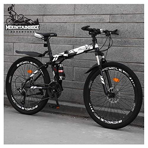 Folding Mountain Bike : NENGGE 26 Inch Mountain Trail Bike for Adults Men and Women, Dual Suspension Mountain Bicycle with Disc Brakes, Foldable High Carbon Steel Frame, Adjustable Seat, Black Spoke, 24 Speed
