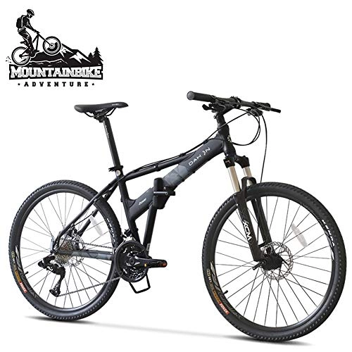 Folding Mountain Bike : NENGGE Adult Folding Mountain Bikes 26 Inch with Front Suspension for Men / Women, 27 Speed Hardtail Mountain Trail Bicycle, Adjustable Seat & Mechanical Dual Disc Brakes, Black