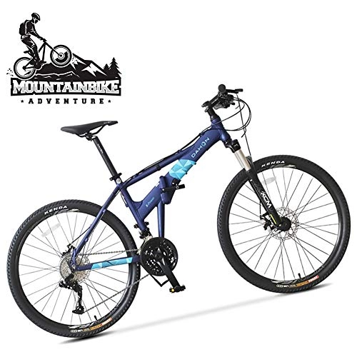 Folding Mountain Bike : NENGGE Adult Folding Mountain Bikes 26 Inch with Front Suspension for Men / Women, 27 Speed Hardtail Mountain Trail Bicycle, Adjustable Seat & Mechanical Dual Disc Brakes, Blue