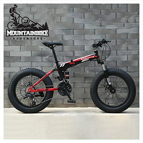 Folding Mountain Bike : NENGGE Dual-Suspension Mountain Bike 20 Inch for Girls, Women Fat Tire Foldable Mountain Bicycle with Mechanical Disc Brakes, High Carbon Steel Frame & Adjustable Seat, Black, 21 Speed