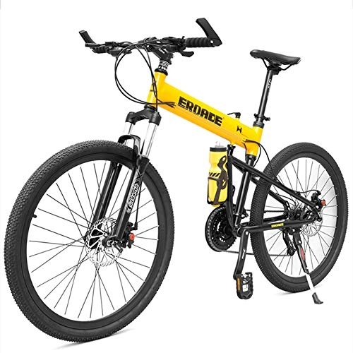 Folding Mountain Bike : NENGGE Foldable Mountain Bikes for Men Women, Front Suspension Adults Mountain Trail Bike, Anti-Slip Dual Disc Brake Bicycle, Adjustable Seat & Aluminum Alloy Frame, Yellow, 30 Speed 29 Inch