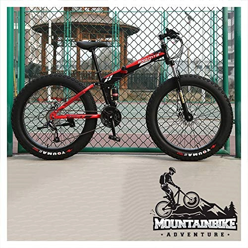 Folding Mountain Bike : NENGGE Folding Mountain Bikes with Dual-Suspension & Mechanical Disc Brakes for Adults Men Women, Fat Tire Anti-Slip Mountain Bicycle, High Carbon Steel, Adjustable Seat, Black, 24 Inch 21 Speed