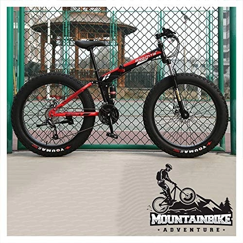 Folding Mountain Bike : NENGGE Folding Mountain Bikes with Dual-Suspension & Mechanical Disc Brakes for Adults Men Women, Fat Tire Anti-Slip Mountain Bicycle, High Carbon Steel, Adjustable Seat, Black, 24 Inch 30 Speed