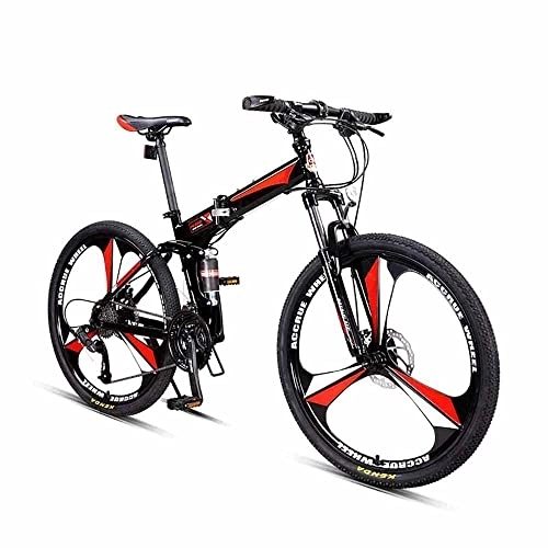 Folding Mountain Bike : New 26 Inch Folding Mountain Bike with Full Suspension MTB High Carbon Steel Frame, Featuring 3 Spoke Wheels and 27 Speed, Double Disc Brake and Dual Suspension Anti-Slip Bicycles