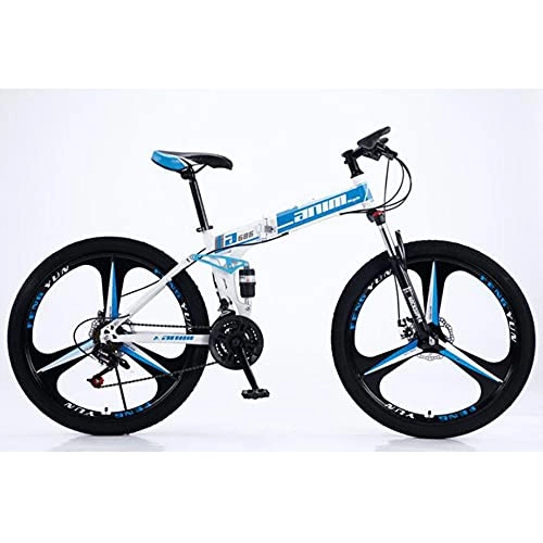 Folding Mountain Bike : Newut 26 Inch High-carbon Steel Hardtail Mountain Bike, Double Shock Absorbing Integrated 3 knife Wheel Folding Mountain Bikes, Black blue, 27 speed