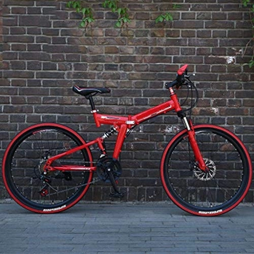 Folding Mountain Bike : Nfudishpu Mountain Bike Mens 24 / 26 Inch 21 Speed Folding Red Cycle with Disc Brakes, 24 inch