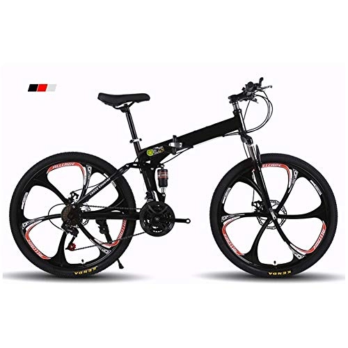 Folding Mountain Bike : North cool Red 6 Knives 26in Folding Mountain Bike, Full Suspension Road Bikes With Disc Brakes, 21 Speed Bicycle Full MTB Bikes For Men / Women (Color : 21 speed, Size : 26 inches)