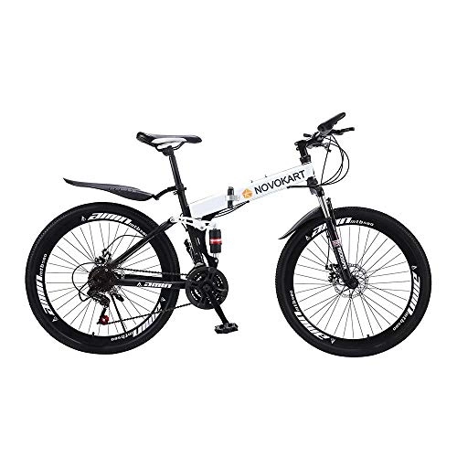 Folding Mountain Bike : NOVOKART-Foldable MountainBike 24 Inches, MTB Bicycle with Spoke Wheel, White, 21-stage shift