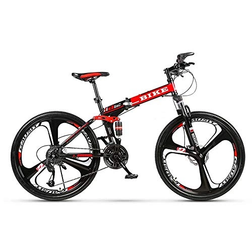 Folding Mountain Bike : Novokart-Foldable MountainBike 26 Inches, MTB Bicycle with 3 Cutter Wheel, Black&Red