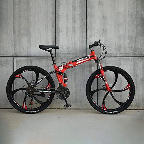 Folding Mountain Bike : Novokart-Foldable MountainBike 26 Inches, MTB Bicycle with 6 Cutter Wheel, Red