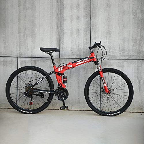 Folding Mountain Bike : Novokart-Foldable Sports / Mountain Bike 24 Inches Spoke Wheel, Red