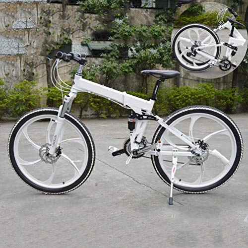 Folding Mountain Bike : NXX 20 Inch Dual Disc Brake Folding BikeHigh-carbon Steel Mountain Bike Bicycle Adjustable Seat, High-carbon Steel Frame, 7 Speed, 6 Spoke, White