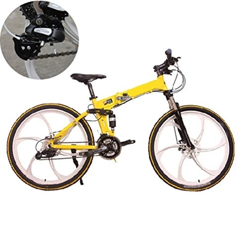 Folding Mountain Bike : NXX 20 Inch Dual Disc Brake Folding BikeHigh-carbon Steel Mountain Bike Bicycle Adjustable Seat, High-carbon Steel Frame, 7 Speed, 6 Spoke, Yellow