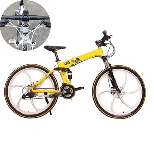 Folding Mountain Bike : NXX 20 Inch Suspension Fork All TerrainCarbon Fiber Mountain Bike Foldable grips Road Bicycle with Front Suspension Adjustable Seat, 7 Speed, 6 Spoke, Yellow