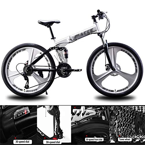 Folding Mountain Bike : NXX Men's Mountain Bikes High-Carbon Steel Mountain Bike Mountain Bicycle with Front Suspension Adjustable Seat, 3 Spoke, White, 21 speed