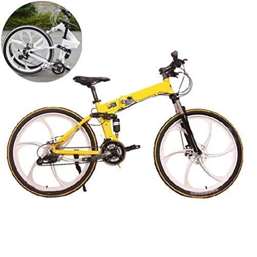 Folding Mountain Bike : NXX Mountain Bicycle for Men 20 Inch Dual Disc Brake Folding Bike Mountain Bicycle with Front Suspension Adjustable Seat, 7 Speed, 6 Spoke, Yellow