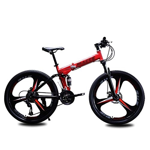 Folding Mountain Bike : NXX Mountain Bike Shock Absorption Foldable Mountain Bike 24 Inches, MTB Bicycle with 3 Cutter Wheel, Red, 24 speed
