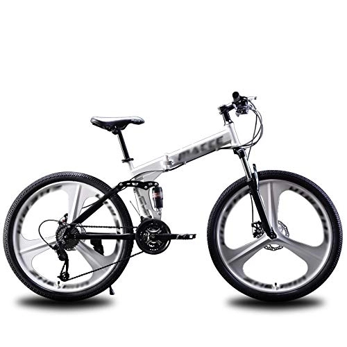 Folding Mountain Bike : NXX Mountain Bike Shock Absorption Foldable Mountain Bike 24 Inches, MTB Bicycle with 3 Cutter Wheel, White, 24 speed