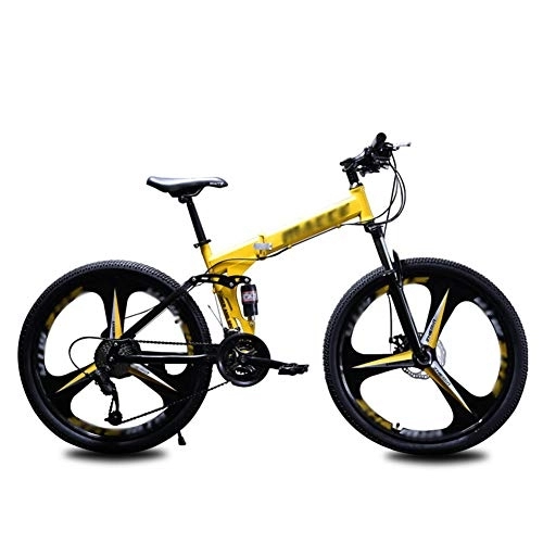 Folding Mountain Bike : NXX Mountain Bike Shock Absorption Foldable Mountain Bike 24 Inches, MTB Bicycle with 3 Cutter Wheel, Yellow, 21 speed