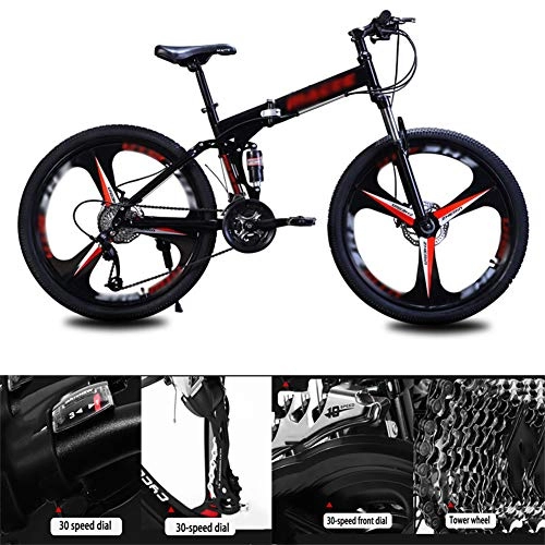 Folding Mountain Bike : NXX Mountain Bikes, Mens Women Carbon Steel Bicycle, 30 Speed Drivetrain All Terrain Mountain Bike with Dual Disc Brake, 3 Spoke, Black, 27 speed