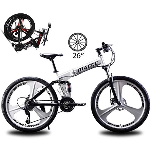 Folding Mountain Bike : NYANGLI Mountain Bike Carbon Steel Foldable Bicycle Fork Suspension 3 Spoke Wheels Double Disc Brakes Bicycle Racing Bicycle Outdoor Cycling (26'', 21 / 24 / 27 Speed), White, 24speed