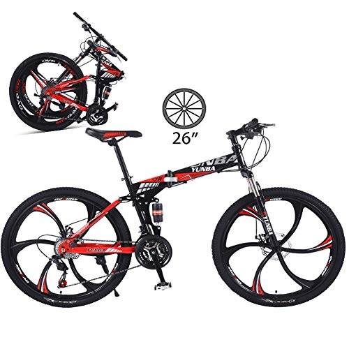 Folding Mountain Bike : NYANGLI Mountain Bike, Unisex Folding Outdoor 6 Cutter Bicycle, Full Suspension MTB Bikes, Double Disc Brake Bicycles, 26In Cyling, 21 / 24 / 27 Speed, 26 inch, 21speed