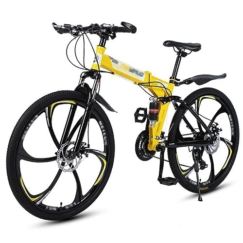Folding Mountain Bike : NYASAA Adult Men's and Women's Mountain Bikes, Foldable High Carbon Steel Frame, 26 Inch Wheels, For Going Out, Sports (yellow 26)