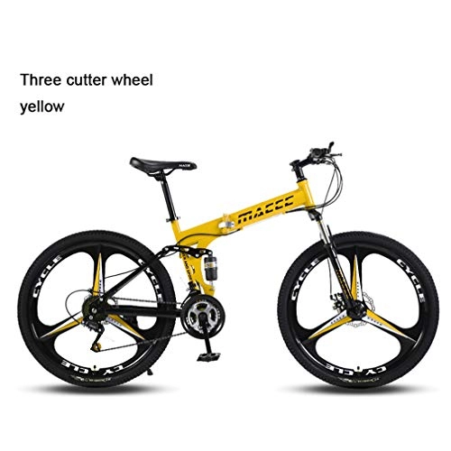 Folding Mountain Bike : NYPB Mountain Folding Bike, Mountain Trail Bike Adult MTB, Hardtail Bicycle with Adjustable Seat Thickened Carbon Steel Frame Dual Disc Brakes Full Suspension, yellow B, 21 speed 24 inch