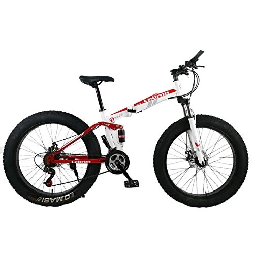 Folding Mountain Bike : NZ-Children's bicycles 26" Steel Folding Mountain Bike, Dual Suspension 4.0Inch Fat Tire Bicycle Can Cycling On Snow, Mountains, Roads, Beaches, Etc, White