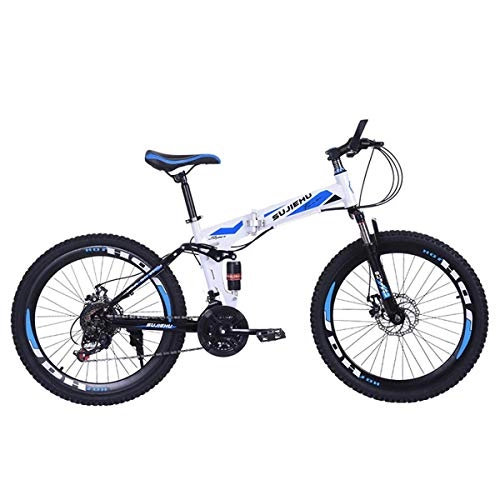 Folding Mountain Bike : NZ-Children's bicycles Mountain Bike, 26 Inch Folding bike with Sturdy Steel 6 Spokes Integrated Wheel, Premium Full Suspension and Shimano 24 Speed Gear,