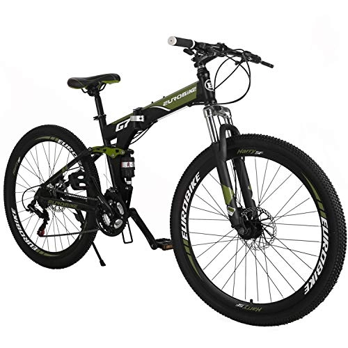 Folding Mountain Bike : OBK Folding Mountain Bike 21 Gears Foldable Frame 27.5-inch wheels full suspension Bicycle For Men or Women (Aluminum Wheels Green)