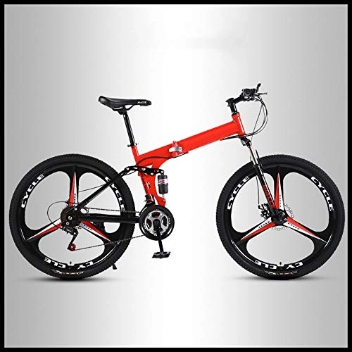 Folding Mountain Bike : OFAY Folding Bike Adult Mountain Bike MTB Bicycle with 3Cutter Wheel 24 Inch Variable Speed Double Shock Absorption Bicycle Off-Road Students Men And Women Race Bike Commuter, Red, 27 speed