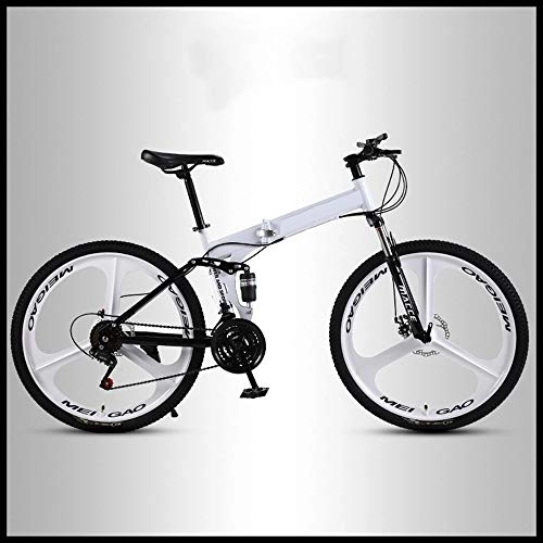 Folding Mountain Bike : OFAY Folding Bike Adult Mountain Bike MTB Bicycle with 3Cutter Wheel 24 Inch Variable Speed Double Shock Absorption Bicycle Off-Road Students Men And Women Race Bike Commuter, White, 27 speed