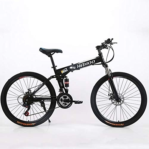 Folding Mountain Bike : OFAY Folding Mountain Bike Adult Highway Commuting Bicycle High Carbon Steel Frame 20 Inch Variable Speed Double Shock Absorption Foldable MTB Bicycle, Black, 24 speed B