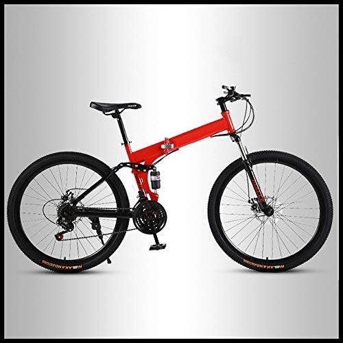 Folding Mountain Bike : OFAY Folding Mountain Bike Off-Road Students Adult Men And Women Race Bike Commuter Foldable Bicycle Commuting Bicycle MTB with Spoke Wheel, Red, 27 speed