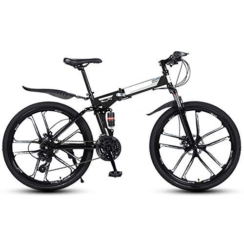 Folding Mountain Bike : Off-Road Mountain Bike Adult Double Disc Brake Bicycle Foldable Bicycle Road Bike, Black, 27 speed