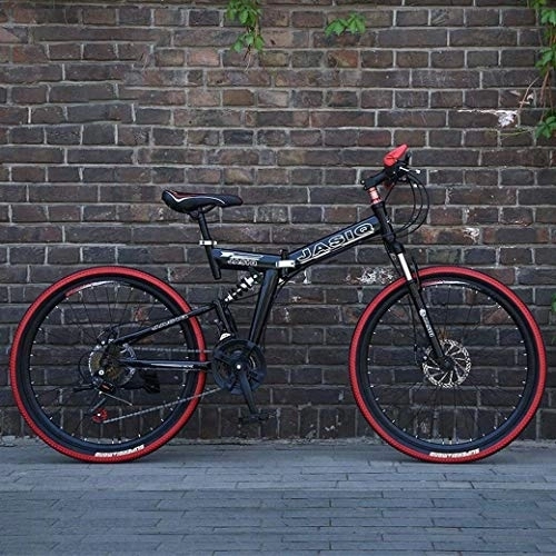Folding Mountain Bike : Off-Road Variable Speed Racing Bikes 24 / 26 Inch Mountain Bike 21-Speed Folding Bikes, 21-Speed Double Disc Brake Full Suspension Anti-Slip, (Color : A, Size : 24Inch)