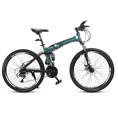 Folding Mountain Bike : OFFA Folding Mountain Bike Youth, 24 Variable Speed Shock Absorber Mountain Off-road Bike, High Carbon Steel Frame Anti-skid Tire Men's Bicycle, 26 Inches Dual Disc Brake Portable Bicycles